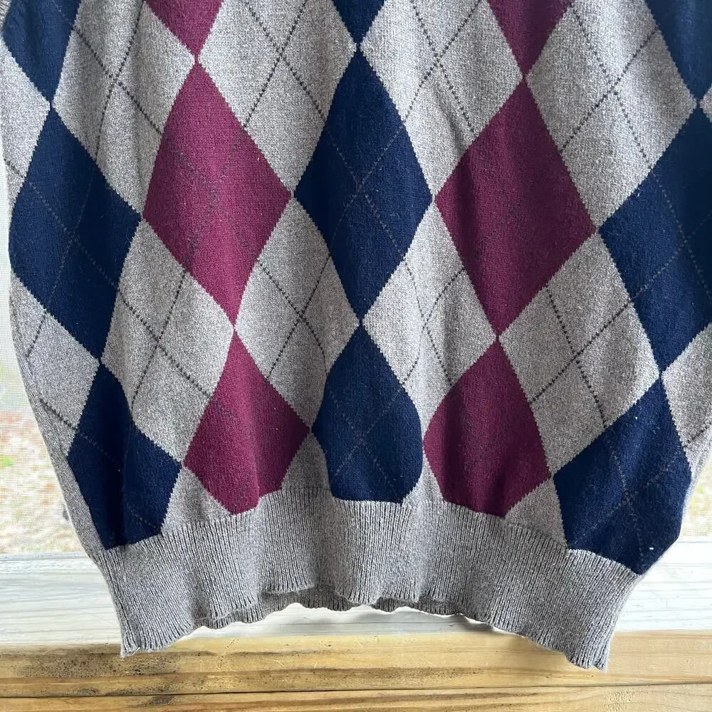 J. Crew Men's Tan Argyle Sweater Vest Cotton/Cashmere Size L